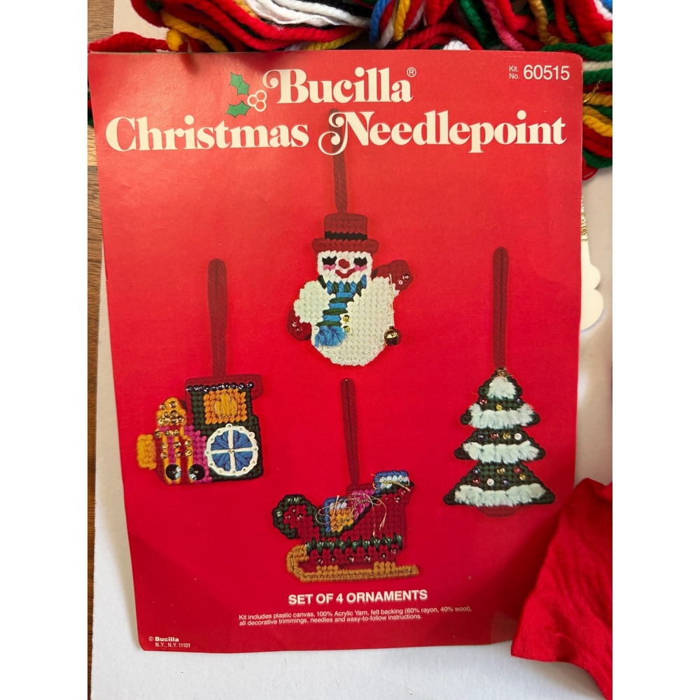VTG Bucilla Needlepoint 4 Ornament Kit DIY Christmas Crafts Plastic Canvas Open - Picture 6 of 14